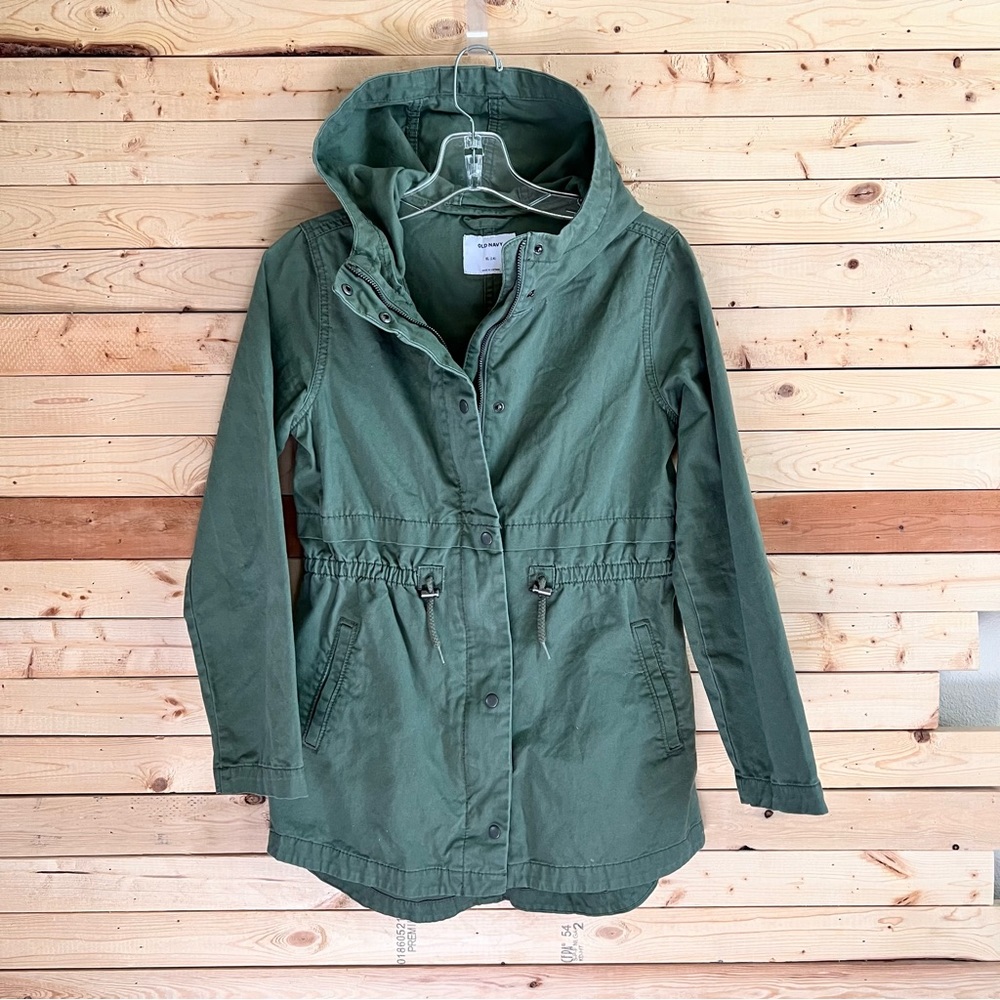Old Navy Army Green Zipper snap Button Front Hoody Jacket kids size XL (14)
